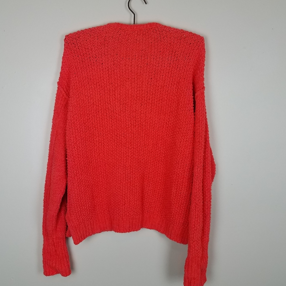 Free People Coco V-neck Cozy Soft Oversized Orange Chunky Knit Sweater - Picture 9 of 10